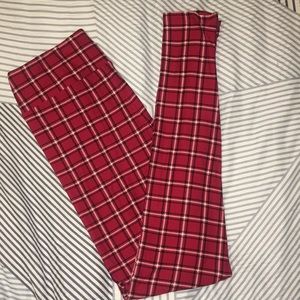 LulaRoe OS Red Plaid Leggings Merry & Bright NWOT
